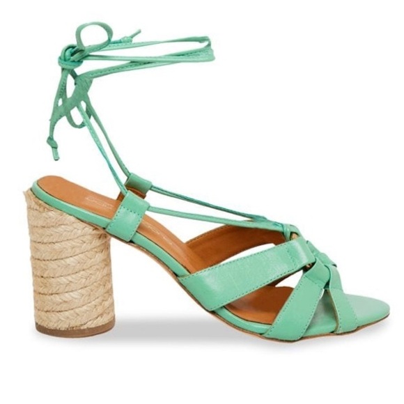 Andree’ Assous Tie-Up Block Sandals Kelly green Size 41 US 10.5 like new Strappy - Picture 1 of 8